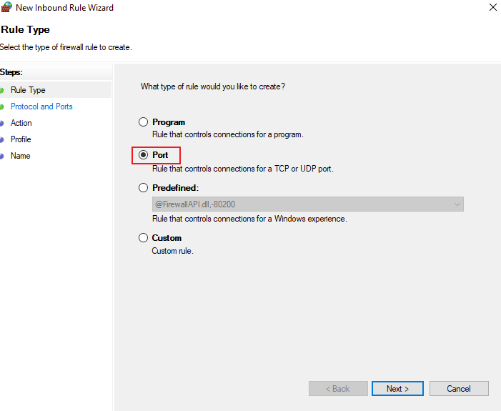 Set New Inbound Rule