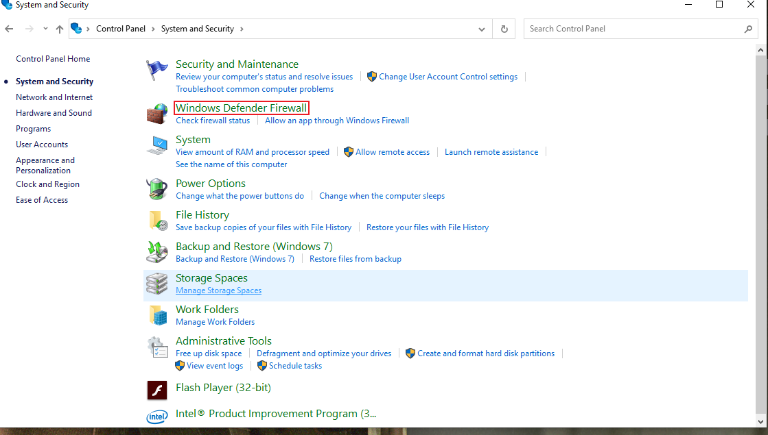 Go to Windows Defender